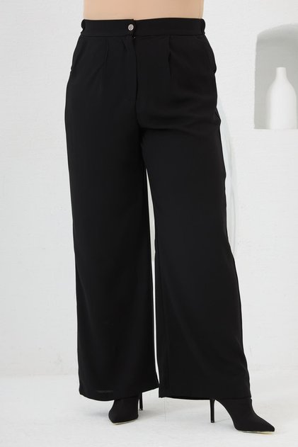 Elastic Waist Wide Leg Summer Plus Size Pants Black