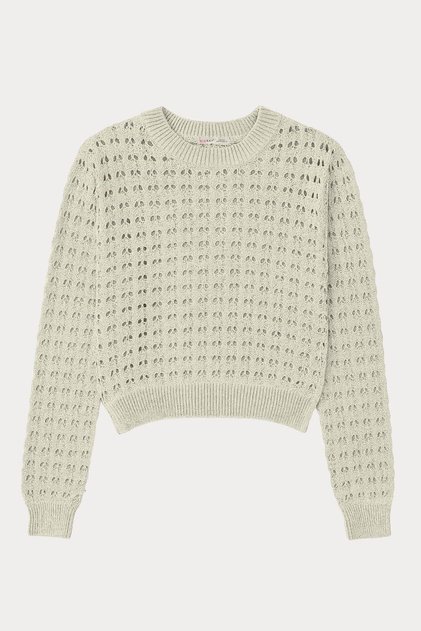 6832 Women's Openwork Crop Knit Sweater Stone