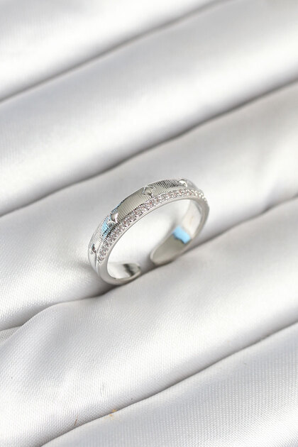Silver Color Stripe Zircon Stone Women's Ring