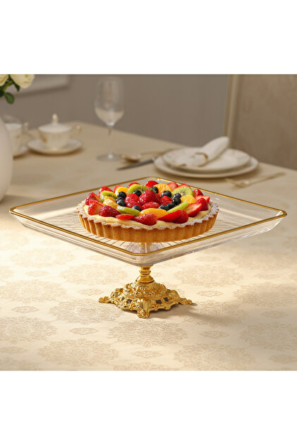 Crystal Metal Leg Gilded Square Cake Serving Stand