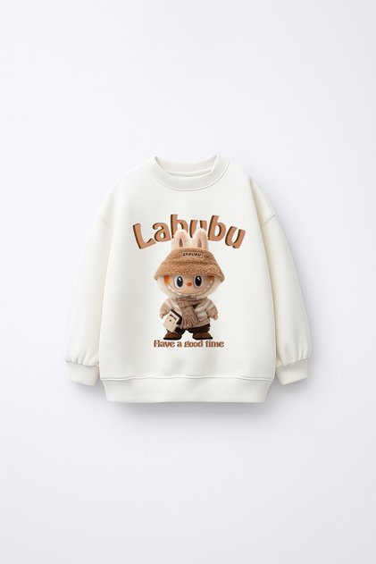 Unisex Children's Oversize Labub Printed Sweatshirt with Fleece Inside