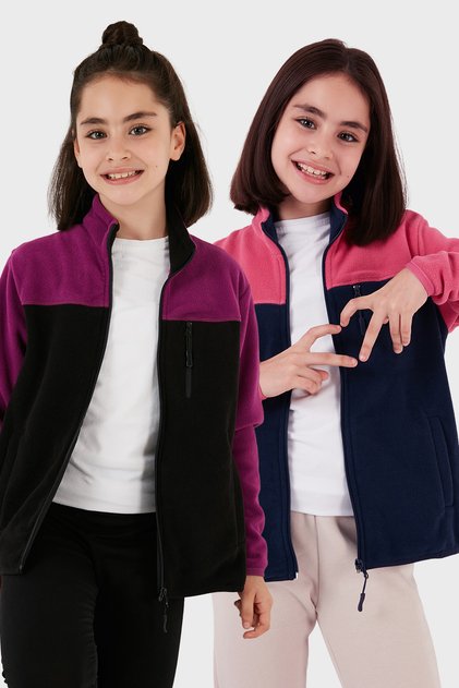 Soft Textured Zippered Color Block Stand Collar with Pockets Pack of 2 Fleece Children's Polar 5905001S2