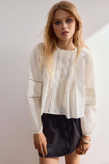 Pintucked cotton blouse