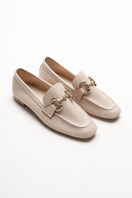 Women's Beige Leather Daily Comfortable Soft Loafer Ballet Shoes