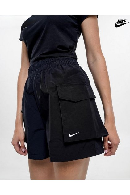 Sportswear Essential Woven 13 cm Yüksek Belli Siyah Kadın Şort