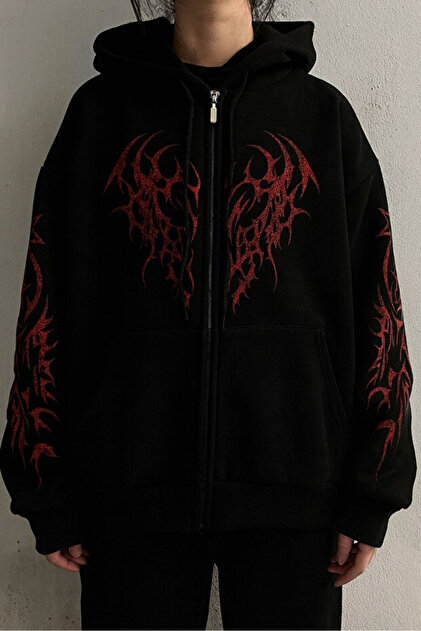 Gofeel Inferno Tribal Desenli Fermuarlı Hoodie - Fiyatı