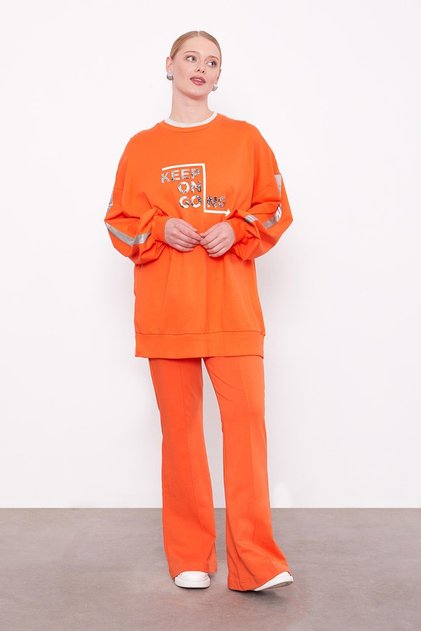 Oranj Geniş Paça Beli Lastikli Spor Pantolon