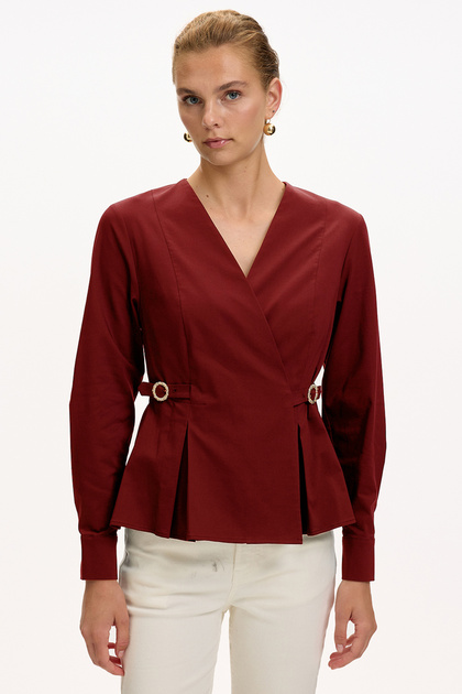 Double Breasted Collar Long Sleeve Slim Fit Shirt