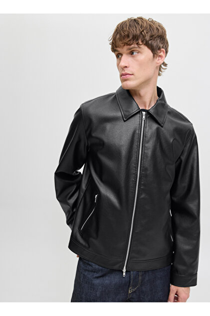 Jack & Jones Siyah Erkek Mont 12278839_JJECASABLANCA PU JACKET NO