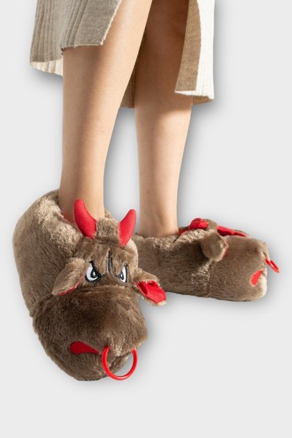Unisex Figured Non-Slip and Soundless Sole Home Slippers Brown-Red