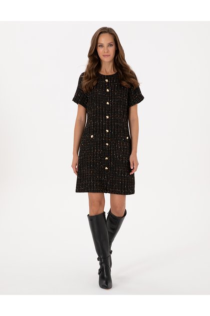 Siyah Regular Fit Tüvit Dokuma Elbise 50318234-VR046