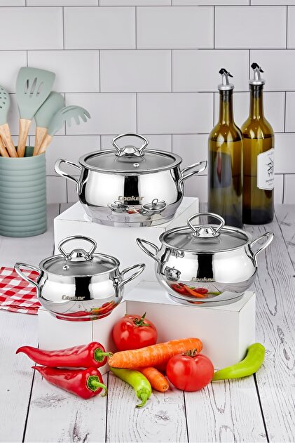 CERVAGOLF 3点セット Cooker Lara 3'Lü Paslanmaz Çelik Güveç Tencere Seti (16-18-20 Cm