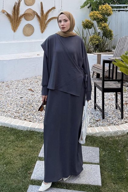 Drawstring Hijab Dress Smoked