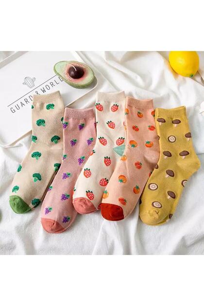 5 Pairs Mixed Patterned Colorful Unisex Socks Set
