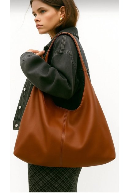 Women's Brown Large Shoulder Tote Bag Large Volume