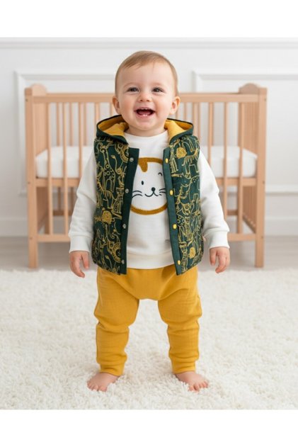 Baby Boy Dinosaur 6-9-12-18 Months Stylish 3-Piece Set with Vest and Muslin Bottoms