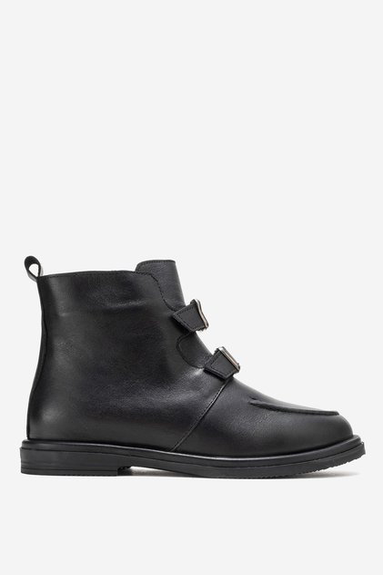 Women's Ankle Length Flat Sole Boots Real Leather Rc 40236 Black