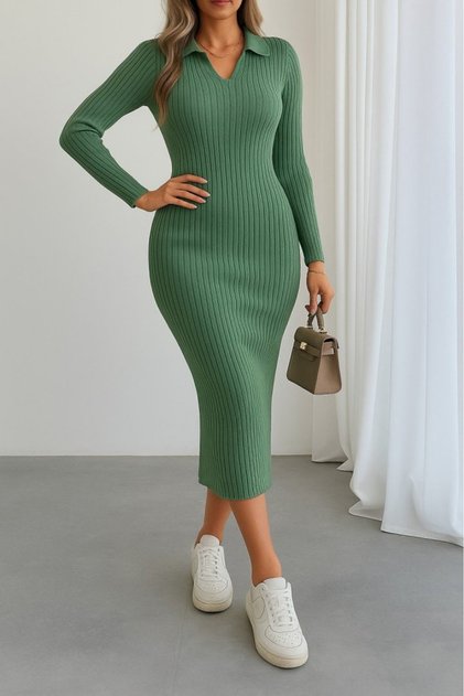 Women's V-Neck Detail Knitwear Dress