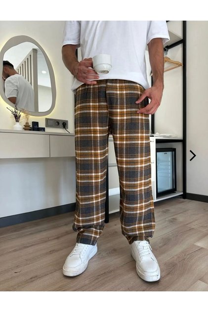 gri sarı Harajuku Kare Desenli Unisex Pijama Eşofman altı