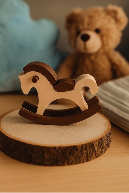 Ahşap Görünüm Sallanan at Yeni Doğan Bebek Hediyelik 3D Plastik 8cm