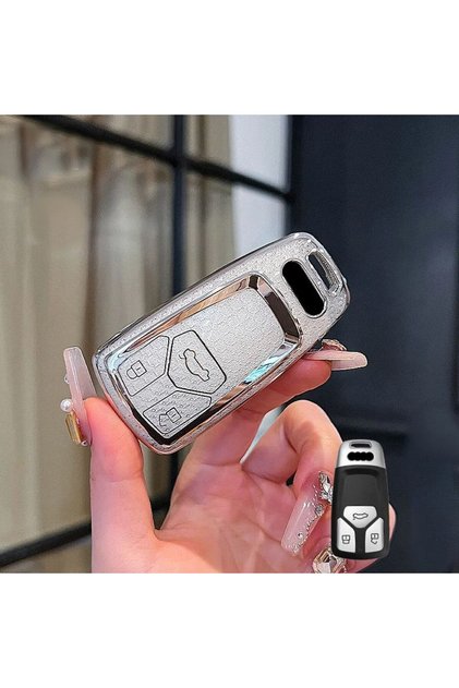 Audi Compatible A6, A5, A4, Q7, Q5, S4, S5, S7, B9, A4L, 4m, 8W, Tt, Tts, Rs, 8S, Diamond Pattern Tpu Key Case Cover (White)
