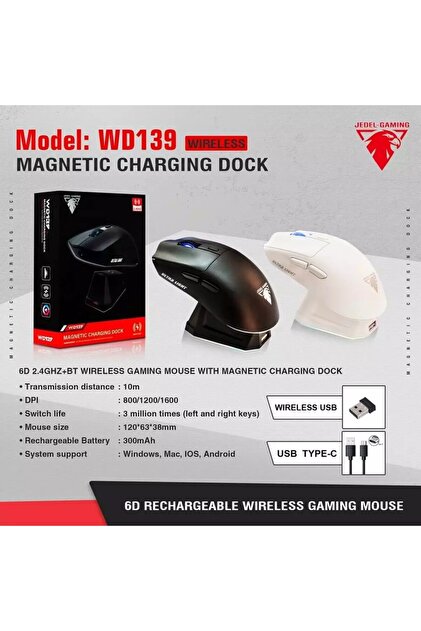 JEDEL-GAMING Jedel WD139 Bluetooth+Wireles Rgb Şarjlı Gaming Mouse