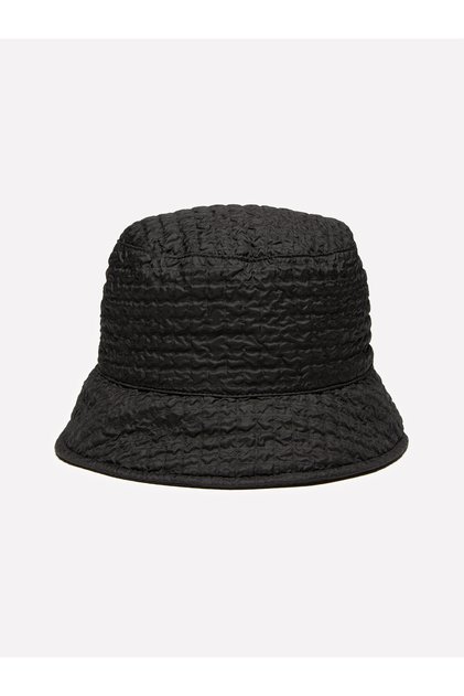 Kadın Siyah Astarı %100 Pamuk Hafif Dolgulu Bucket Şapka