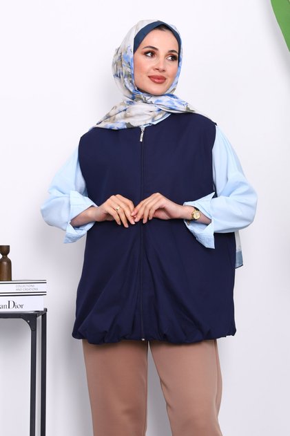 Navy Blue Zippered Oversize Lined Vest