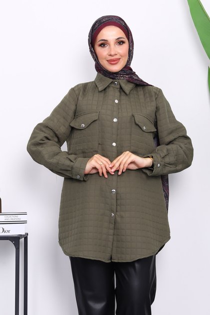 Khaki Quilted Snap Pocket Jacket