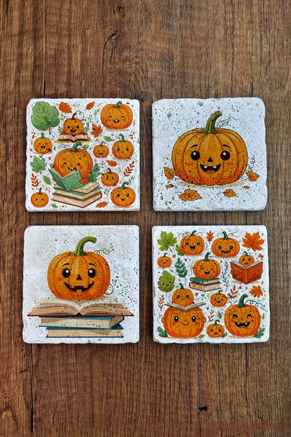 Natural Stone Coaster - Pumpkin Printed 10X10Cm Stone Coasters 487