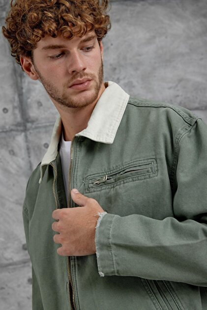 Men's Jacket Mmx Denim Green Oversize Pocket Detailed Loose Fit