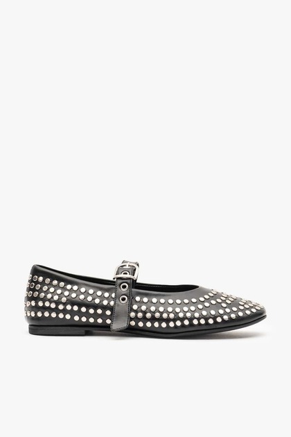 Joan Black Leather Studded Women's Ballerinas