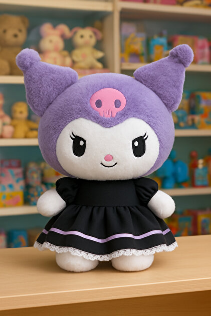 NB market Kuromi peluş oyuncak 35cm tüylü yumuşacık kıyafetli