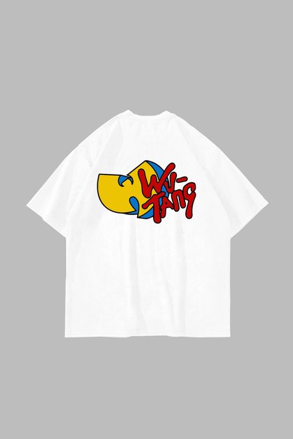 تي شيرت أبيض كبير الحجم مطبوع عليه Wu Tang للجنسين