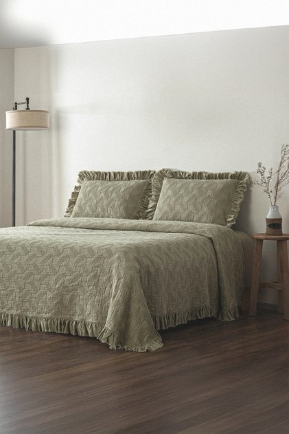 Tanya Green Double Size 100% Organic Cotton Pique Bedspread Set 240*260 cm