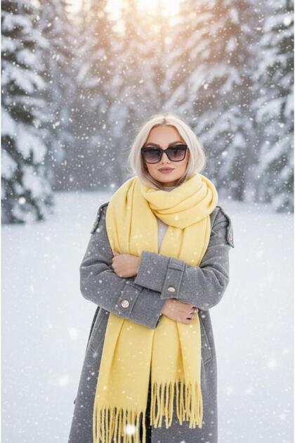Premium Puffy Scarf Shawl Lemon Yellow