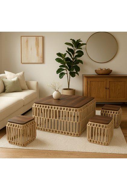 4+1 porcelain table set with wooden tops