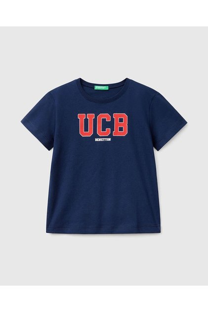 Boy's Navy Blue Benetton Logo Printed T-Shirt