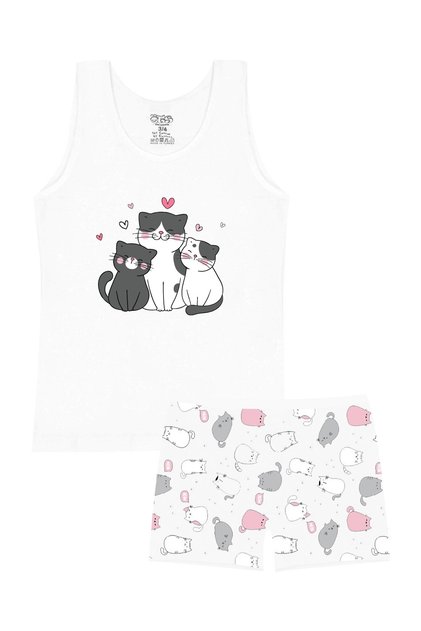 Girl's Tank Top Boxer Lycra White Cat (96% Cotton - 4% Elastane)