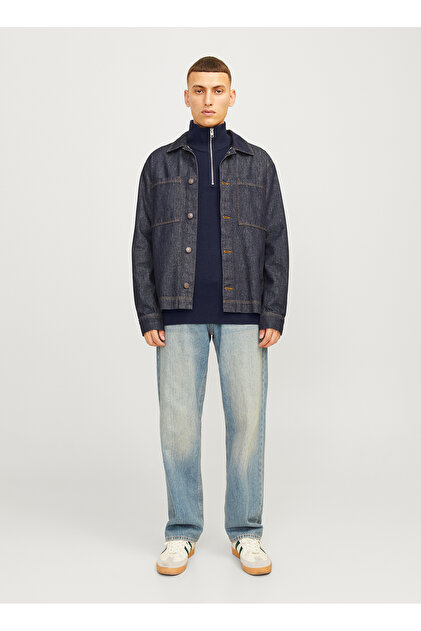 Jack & Jones Bisiklet Yaka A-Form Fit Lacivert Erkek Kazak