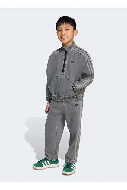 adidas Düz Gri Erkek Çocuk Eşofman Takımı JY3546 DENIM CREW SET
