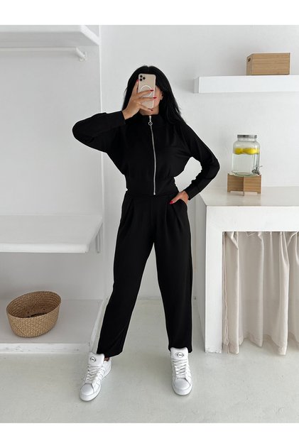 Women's Tracksuit - Casual Suit - Wide Cuffed Zippered Bottom Top Set-2576