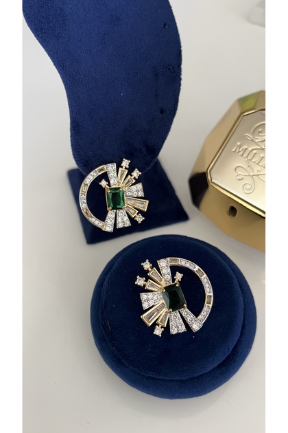 Vip Series Gold Green Zircon Stone Brand Model Sun Earrings
