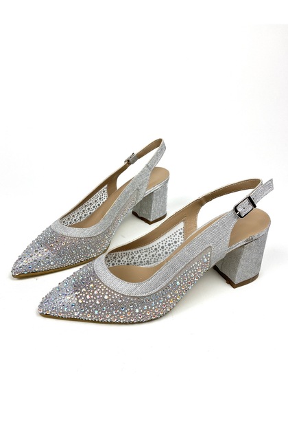 Transparent Stone 6 cm Thick Heel Shoes 01601