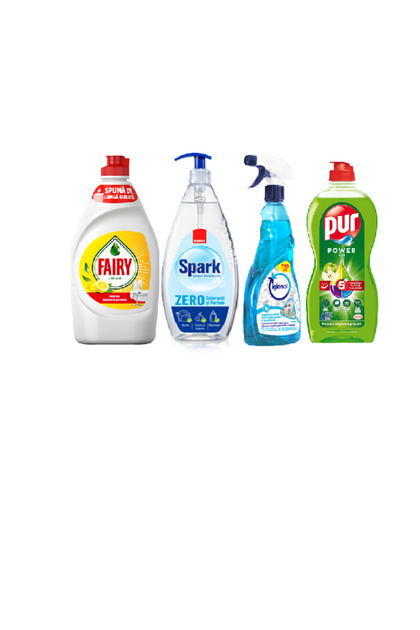 Pachet detergent 1x Fairy, 1x pur, 1x igienol, 1x sano spark