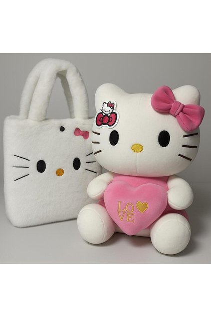 Hello Kitty Peluş Oyuncak 35cm + Peluş Çanta - Sevimli & Yumuşak Hediyelik Peluş Oyuncak