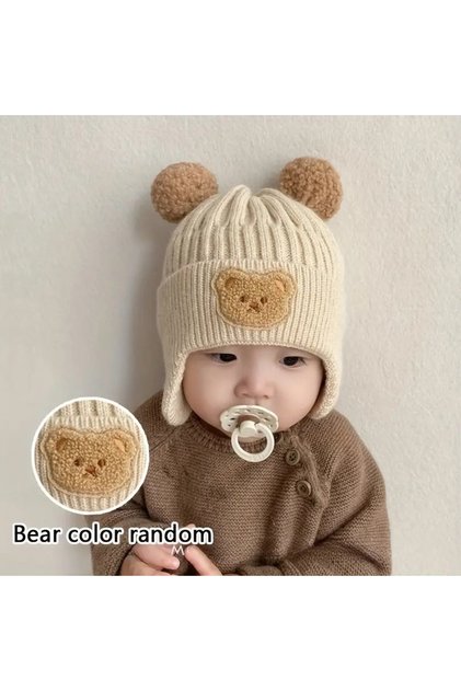 (10-24 Months) Teddy Bear Themed Ear Protection Winter Knitted Hat for Girls/Boys Beanie