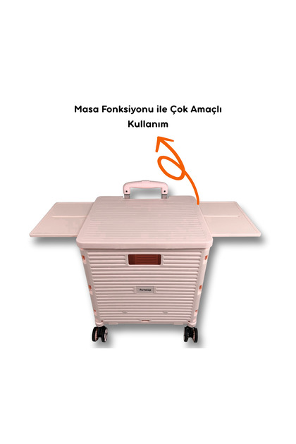 Portakap 4 Tekerlekli, 55 Litre Pembe Katlanır Alışveriş Arabası