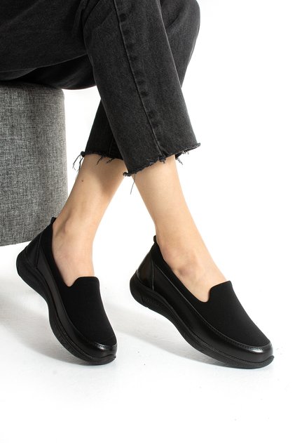 Crne Skuba tkanina Ortopedsko Loafer cipele cipele | Kompatibilne za svakodnevno korišćenje i hodanje Elastično Wedge đon