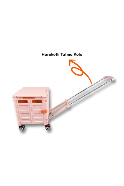 Portakap 4 Tekerlekli, 55 Litre Pembe Katlanır Alışveriş Arabası